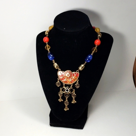 Erica Lyons 26" Gold-tone Multi-Color Beaded Necklace with Filigree Drop Pendant - Picture 3 of 9